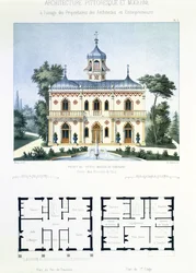 Projekt für ein kleines Landhaus in der Nähe von Paris, graviert von Walter, Tafel 5 aus Architektur Pittoresque et Moderne